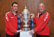 6 March 2012; Paul Doyle, left, and Peter Byrne, Cherry Orchard, Dublin, who were drawn to play Verona, Dublin, in the FAI Ford Cup First Round Draw. FAI Headquarters, Abbotstown, Dublin. Picture credit: David Maher / SPORTSFILE