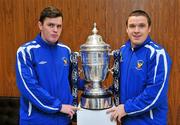 6 March 2012; Ray Kearns, left, and Tadhg Murphy, Phoenix FC, Dublin, who were drawn to play Lucan United, in the FAI Ford Cup First Round Draw. FAI Headquarters, Abbotstown, Dublin. Picture credit: David Maher / SPORTSFILE