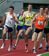 25 July 1999; Gareth Turnbull No 216 winner of the Mens 800m pictured with second place man David Matthews No421 and Michael Wilcox No 266  during the TNT - BLE Senior Track & Field Championships of Ireland '99 at Morton Stadium, Santry, Dublin. Picture credit; Matt Browne/SPORTSFILE.