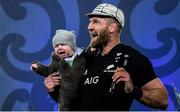 8 July 2017; Kieran Read of New Zealand with his son Reuben James following the Third Test match between New Zealand All Blacks and the British & Irish Lions at Eden Park in Auckland, New Zealand. Photo by Stephen McCarthy/Sportsfile