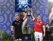 8 July 2017; New Zealand captain Kieran Read, left, and British and Irish Lions captain Sam Warburton lift the trophy following the Third Test match between New Zealand All Blacks and the British & Irish Lions at Eden Park in Auckland, New Zealand. Photo by Stephen McCarthy/Sportsfile