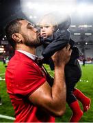 8 July 2017; Taulupe Faletau of the British & Irish Lions and his son Israel following the Third Test match between New Zealand All Blacks and the British & Irish Lions at Eden Park in Auckland, New Zealand. Photo by Stephen McCarthy/Sportsfile
