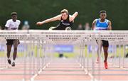 8 July 2017; Shane Monagle, centre, of Tramore A.C, Co. Waterford, on his way to winning the Under 18 110metre hurdles event during Day 1 of the Irish Life Health National Juvenile Track & Field Championships at Tullamore Harriers Stadium in Tullamore, Co Offaly. Photo by Ramsey Cardy/Sportsfile