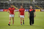 8 July 2017; Mayo manager Stephen Rochford along with Ger Cafferkey, left, and Chris Barrett ahead of the GAA Football All-Ireland Senior Championship Round 3A match between Clare and Mayo at Cusack Park in Ennis, Co Clare. Photo by Diarmuid Greene/Sportsfile