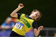 8 July 2017; Aaron Fennell of Boyne A.C, Co. Louth, competing in the under 12 shotput event during Day 1 of the Irish Life Health National Juvenile Track & Field Championships at Tullamore Harriers Stadium in Tullamore, Co Offaly. Photo by Ramsey Cardy/Sportsfile