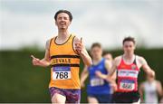 8 July 2017; Conor O'Driscoll of Leevale A.C, Co. Cork, celebrates winning the under 19 800m event during Day 1 of the Irish Life Health National Juvenile Track & Field Championships at Tullamore Harriers Stadium in Tullamore, Co Offaly. Photo by Ramsey Cardy/Sportsfile