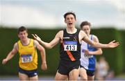 8 July 2017; Craig Giles of Clonliffe Harriers, Co. Dublin, celebrates after winning the under18 800m event during Day 1 of the Irish Life Health National Juvenile Track & Field Championships at Tullamore Harriers Stadium in Tullamore, Co Offaly. Photo by Ramsey Cardy/Sportsfile