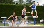 8 July 2017; Adam Holden of Mountmellick A.C, Co. Laois, Troy Scully of Greystones & District A.C, Co. Wicklow and Fergus O'Brien of Waterford A.C, Co. Waterford, competing in the under 18 3,000m steeplechase event during Day 1 of the Irish Life Health National Juvenile Track & Field Championships at Tullamore Harriers Stadium in Tullamore, Co Offaly. Photo by Ramsey Cardy/Sportsfile