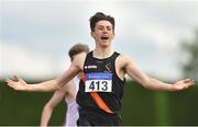 8 July 2017; Craig Giles of Clonliffe Harriers, Co. Dublin, celebrates after winning the under18 800m event during Day 1 of the Irish Life Health National Juvenile Track & Field Championships at Tullamore Harriers Stadium in Tullamore, Co Offaly. Photo by Ramsey Cardy/Sportsfile