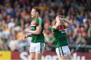 8 July 2017; Andy Moran, left, and Colm Boyle of Mayo react after a missed goal-scoring opportunity during the GAA Football All-Ireland Senior Championship Round 3A match between Clare and Mayo at Cusack Park in Ennis, Co Clare. Photo by Diarmuid Greene/Sportsfile