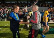 8 July 2017; Clare manager Colm Collins and Mayo manager Stephen Rochford exchange a handshake after the GAA Football All-Ireland Senior Championship Round 3A match between Clare and Mayo at Cusack Park in Ennis, Co Clare. Photo by Diarmuid Greene/Sportsfile