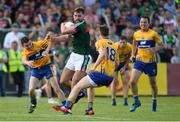 8 July 2017; Aidan O'Shea of Mayo in action against Martin McMahon, left, Eoghan Collins, centre, and David Tubridy of Clare during the GAA Football All-Ireland Senior Championship Round 3A match between Clare and Mayo at Cusack Park in Ennis, Co Clare. Photo by Diarmuid Greene/Sportsfile