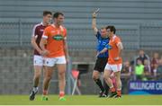 8 July 2017; James Morgan of Armagh is shown the black card by referee Pádraig O'Sullivan during the GAA Football All-Ireland Senior Championship Round 2B match between Westmeath and Armagh at TEG Cusack Park in Mullingar, Co Westmeath. Photo by Piaras Ó Mídheach/Sportsfile
