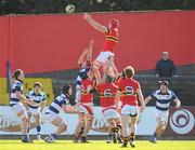7 March 2012; Darragh Moloney, CBC Cork, wins possession in the line-out ahead of Aidan Butler, Rockwell College. Avonmore SuperMilk Munster Schools Senior Cup, Semi-Final, CBC Cork. v Rockwell College, Musgrave Park, Cork. Picture credit: Diarmuid Greene / SPORTSFILE