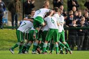 8 March 2012; Republic of Ireland players celebrate with team-mate Sean Byrne after he scored his side's third goal. U15 International Friendly, Republic of Ireland v Belgium, Celtic Park, Killarney, Co. Kerry. Picture credit: Diarmuid Greene / SPORTSFILE