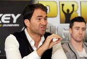 8 March 2012; Boxing Promoter Eddie Hearn, along with Boxer Paul McCloskey, during a press conference to announce details of his upcoming Light Welterweight bout against Julio Diaz, in Belfast's King's Hall, on Saturday the 5th of May. Europa Hotel, Belfast, Co. Antrim. Picture credit: Oliver McVeigh / SPORTSFILE