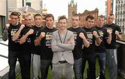 8 March 2012; Paul McCloskey, centre, is pictured with the Prizefighter Middleweights, from left, Simon O'Donnell, Anthony Fitzgerald, Mark Heffron, Eamon O'Kane, Darren Cruise, Bryan Greene, Joe Rea, and JJ McDonagh, after a press conference to announce details of his upcoming Light Welterweight bout against Julio Diaz, in Belfast's King's Hall, on Saturday the 5th of  May. Europa Hotel, Belfast, Co. Antrim. Picture credit: Oliver McVeigh / SPORTSFILE