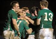 9 March 2012; Luke McGrath, Ireland, is congratulated by team-mates after scoring his side's second try. U20 Six Nations Rugby Championship, Ireland v Scotland, Dubarry Park, Athlone, Co. Westmeath. Photo by Sportsfile
