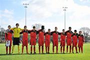 8 March 2012; The Belgium team stand together during their national anthem. U15 International Friendly, Republic of Ireland v Belgium, Celtic Park, Killarney, Co. Kerry. Picture credit: Diarmuid Greene / SPORTSFILE