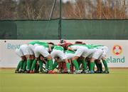 10 March 2012; The Ireland team huddle before the game. Men’s 2012 Olympic Qualifying Tournament, Ireland v Russia, National Hockey Stadium, UCD, Belfield, Dublin. Picture credit: Barry Cregg / SPORTSFILE
