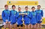 10 March 2012; Athletes from St. Coleman's, Newry, Co. Down, from left to right, James Shields, Martin Grant, Andrew Monaghan, Conor Gribben, Conor Grimley, and Jake MacMahon, (not pictured Patrick Monaghan),  after winning the team event in the Senior Boys 6100m race at the Aviva All-Ireland Schools' Cross Country 2012. St Mary’s College, Galway. Picture credit: Diarmuid Greene / SPORTSFILE