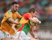8 July 2017; Sean Gannon of Carlow in action against Conor Gaffney of Leitrim during the GAA Football All-Ireland Senior Championship Round 2B match between Carlow and Leitrim at Netwatch Cullen Park in Co Carlow. Photo by Barry Cregg/Sportsfile