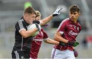 9 July 2017; Karl McKenna of Sligo is tackled by Liam Boyle of Galway during the Electric Ireland Connacht GAA Football Minor Championship Final between Galway and  Sligo at Pearse Stadium in Galway. Photo by Ramsey Cardy/Sportsfile