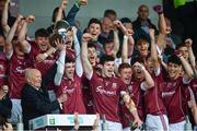 9 July 2017; Galway captain Sean Mulkerrin lifts the cup following the Electric Ireland Connacht GAA Football Minor Championship Final between Galway and  Sligo at Pearse Stadium in Galway. Photo by Ramsey Cardy/Sportsfile