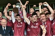 9 July 2017; Captain of Galway minors Sean Mulkerrin celebrates with his teammates at the end of the Electric Ireland Connacht GAA Football Minor Championship Final between Galway and  Sligo at Pearse Stadium in Salthill, Galway. Photo by David Maher/Sportsfile