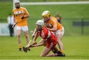 9 July 2017; Eoghan O'Kane of Derry in action against Michael McGreevy of Antrim during the Electric Ireland Ulster GAA Hurling Minor Championship Final match between Antrim and Derry at Owenbeg in Co Derry. Photo by Oliver McVeigh/Sportsfile