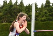 9 July 2017; Ava Rochford of Ennis Track A.C. reacts after setting a new record in the girls U13 high jump event during Day 2 of the Irish Life Health National Juvenile Track & Field Championships at Tullamore Harriers Stadium in Tullamore, Co Offaly. Photo by Eóin Noonan/Sportsfile