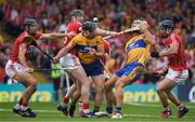 9 July 2017; Clare players John Conlon and Aron Shanagher cntest a dropping ball with Cork players, from left, Christopher Joyce, Damian Cahalane and Colm Spillane during the Munster GAA Hurling Senior Championship Final match between Clare and Cork at Semple Stadium in Thurles, Co Tipperary. Photo by Brendan Moran/Sportsfile