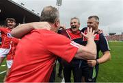 9 July 2017; Cork manager Kieran Kingston, 2nd from right, and selector Diarmuid O'Sullivan celebrate at the final whistle of the Munster GAA Hurling Senior Championship Final match between Clare and Cork at Semple Stadium in Thurles, Co Tipperary. Photo by Brendan Moran/Sportsfile