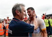 9 July 2017; Séamus Harnedy of Cork celebrates with his manager Kieran Kingston after the Munster GAA Hurling Senior Championship Final match between Clare and Cork at Semple Stadium in Thurles, Co Tipperary. Photo by Piaras Ó Mídheach/Sportsfile