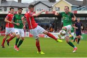 9 July 2017;Stephen Dooley  of Cork City in action against Ian Bermingham of St Patrick's Athletic during the SSE Airtricity League Premier Division match between Cork City and  St Patrick's Athletic at Turners Cross in Cork. Photo by Doug Minihane/Sportsfile