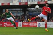 9 July 2017; Conor McCormack of Cork City gets his shot away despite the attentions of Killian Brennan of St Patrick's Athletic during the SSE Airtricity League Premier Division match between Cork City and  St Patrick's Athletic at Turners Cross in Cork. Photo by Doug Minihane/Sportsfile