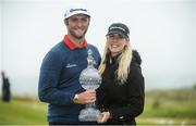 9 July 2017; Jon Rahm of Spain and girlfriend Kelley Cahill with the Dubai Duty Free Irish Open trophy on the 18th green on Day 4 of the Dubai Duty Free Irish Open Golf Championship at Portstewart Golf Club in Portstewart, Co Derry. Photo by Oliver McVeigh/Sportsfile
