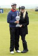 9 July 2017; Jon Rahm of Spain with his girlfriend Kelley Cahill and the Dubai Duty Free Irish Open Golf trophy at Portstewart Golf Club in Portstewart, Co Derry. Photo by John Dickson/Sportsfile