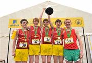 10 March 2012; Athletes from St. Fintan's, Sutton, Dublin, from left to right, Paddy O'Donnell, Gavin Eccles, Dylan Kirwan, Owen Strutt and Killian Kirwan, after winning the team event in the Intermediate Boys 4500m race at the Aviva All-Ireland Schools' Cross Country 2012. St Mary’s College, Galway. Picture credit: Diarmuid Greene / SPORTSFILE
