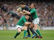 10 March 2012; Max Evans, Scotland, is tackled by Gordon D'Arcy and Eoin Reddan, right, Ireland. RBS Six Nations Rugby Championship, Ireland v Scotland, Aviva Stadium, Lansdowne Road, Dublin. Picture credit: Matt Browne / SPORTSFILE
