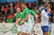 10 March 2012; John Jermyn, Ireland, reacts after scoring his side's first goal. Men’s 2012 Olympic Qualifying Tournament, Ireland v Russia, National Hockey Stadium, UCD, Belfield, Dublin. Picture credit: Barry Cregg / SPORTSFILE