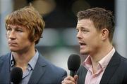 10 March 2012; Ireland's Brian O'Driscoll and Jerry Flannery are interviewed before the game. RBS Six Nations Rugby Championship, Ireland v Scotland, Aviva Stadium, Lansdowne Road, Dublin. Picture credit: Brendan Moran / SPORTSFILE