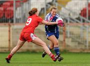 11 March 2012; Ellen McCarron, Monaghan, in action against Shannon Quinn, Tyrone. Bord Gais Energy Ladies National Football League Division 1, Round 5, Tyrone v Monaghan, Healy Park, Omagh, Co. Tyrone. Picture credit: Oliver McVeigh / SPORTSFILE
