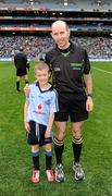 11 March 2012; Match referee Michael Collins poses with eight year old Jack Murphy, from Swords, before the start of the game. Jack was a special guest of the Dublin County Board at the game. Allianz Football League Division 1, Round 4, Dublin v Armagh, Croke Park, Dublin. Picture credit: Ray McManus / SPORTSFILE