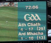11 March 2012; The scoreboard shows the final score Dublin 4 - 17, Armagh 1 - 10. Allianz Football League Division 1, Round 4, Dublin v Armagh, Croke Park, Dublin. Picture credit: Ray McManus / SPORTSFILE