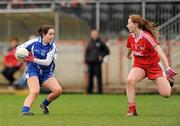 11 March 2012; Catriona Mc Connell, Monaghan, in action against Shannon Quinn, Tyrone. Bord Gais Energy Ladies National Football League Division 1, Round 5, Tyrone v Monaghan, Healy Park, Omagh, Co. Tyrone. Picture credit: Oliver McVeigh / SPORTSFILE