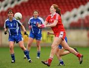 11 March 2012; Shannon Quinn, Tyrone, in action against Therese McNally, Monaghan. Bord Gais Energy Ladies National Football League Division 1, Round 5, Tyrone v Monaghan, Healy Park, Omagh, Co. Tyrone. Picture credit: Oliver McVeigh / SPORTSFILE