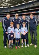 11 March 2012; Dublin mascots Sean Geoghan, left, and Tiernan Ryan, right, both from Skerries, and Jack Murphy, from Swords, who was a 'special guest' of the Dublin County Board with Dublin stars Conal Keaney, Stephen Hiney, Tomas Brady and Peter Kelly. Allianz Hurling League Division 1A,  Croke Park, Dublin. Picture credit: Ray McManus / SPORTSFILE