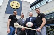 10 July 2017; Seán Cavanagh and Eddie Brennan in Croke Park to launch the ‘EirGrid Moments in Time’ campaign, as part of its timing partnership with the GAA. The campaign will culminate with a club in each province winning a digital clock and scoreboard. To enter post an image of your favourite GAA moment of the championship on Instagram or Twitter using AA. More information & T&C’s available at www.eirgridgroup.com. Pictured at the launch are, from left, Tyrone footballer Sean Cavanagh, Peter McKenna, Commercial Manager of the GAA, Fintan Slye, CEO, EirGrid and former Kilkenny hurler and Kilkennny U21 manager Eddie Brennan. Photo by Brendan Moran/Sportsfile