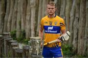 11 July 2017; In attendance during the GAA Hurling All Ireland Senior Championship Series National Launch at the Irish National Heritage Park, in Co. Wexford is Aaron Cunningham of Clare with the Liam MacCarthy Cup. Photo by Brendan Moran/Sportsfile